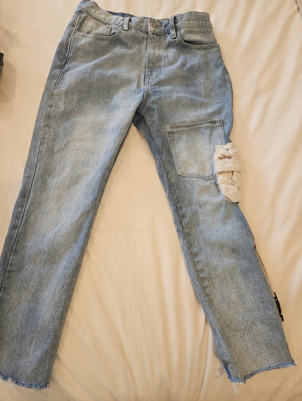 MNML 3D Pocket Patches Hypebeast Jeans Lightwash 100% Cotton Size 32 Streetwear.
